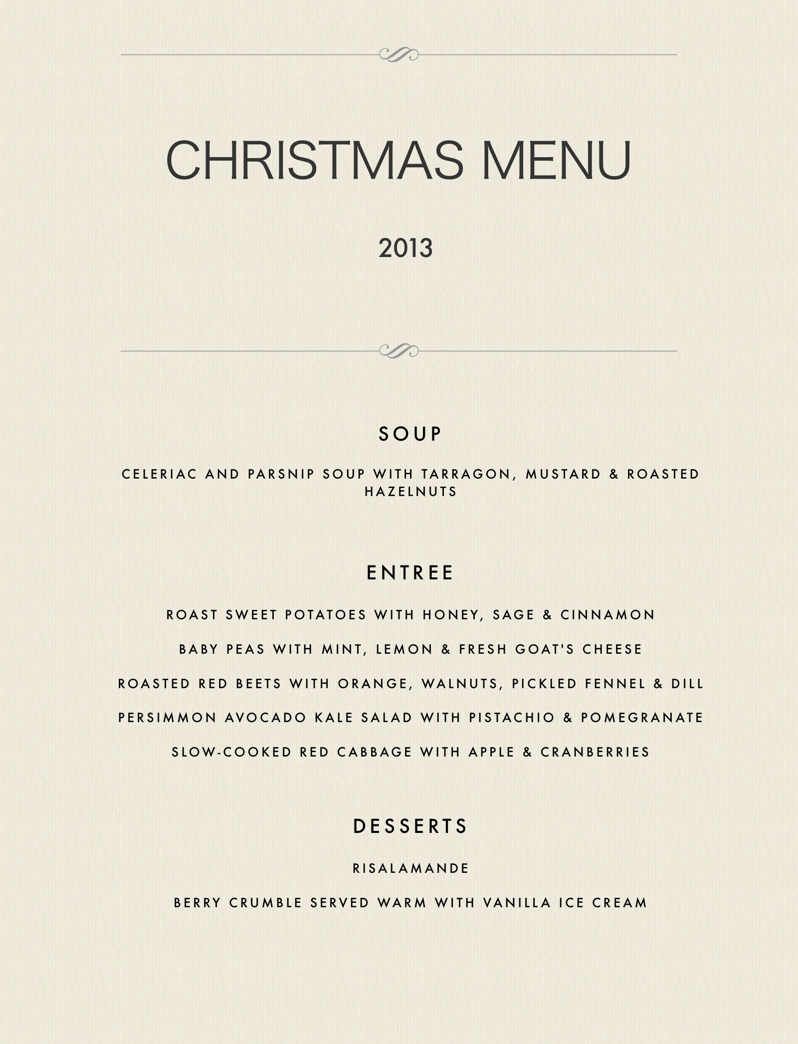 Christmas menu 2013
